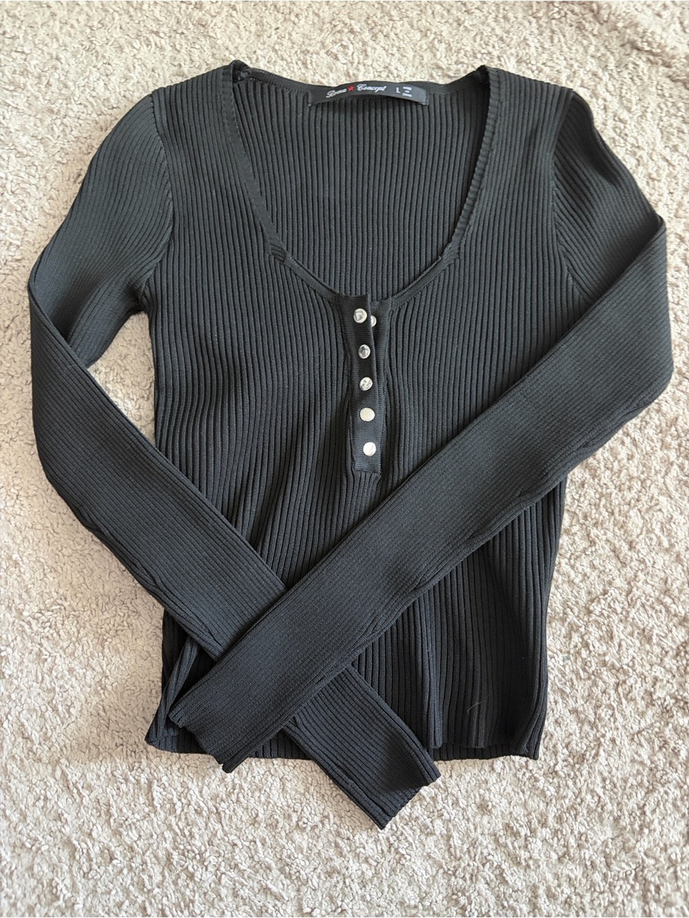 Roma Concept & Love Tree Ribbed Scoop Neck Sweater shirt - Black - Picture 4 of 5